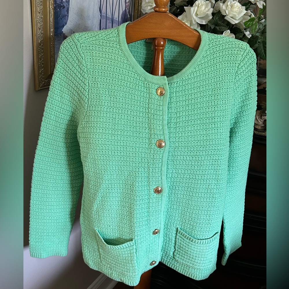 Appleseed's Light Green Cotton Cardigan Sweater Sz S